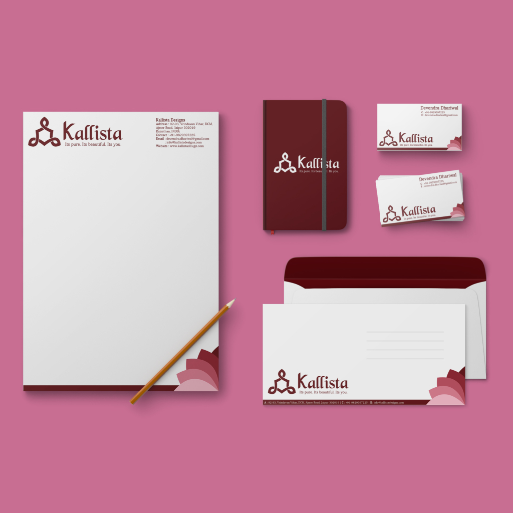 letter head, envelope and business cards kallista